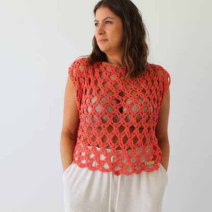 Blusa crochet coral