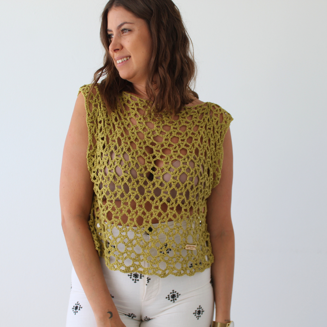 Blusa crochet oliva