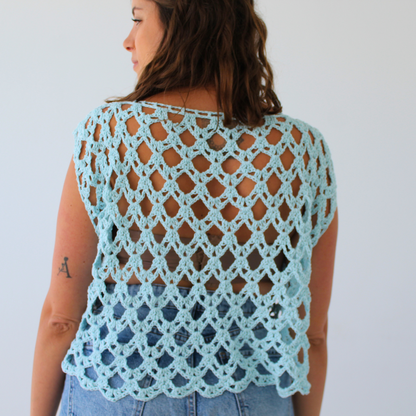 Blusa crochet azul pastel