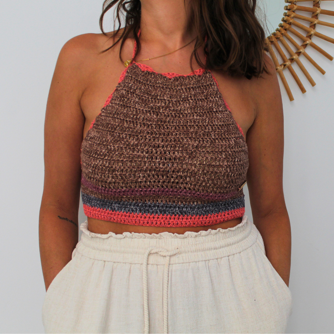 Brown crochet crop top