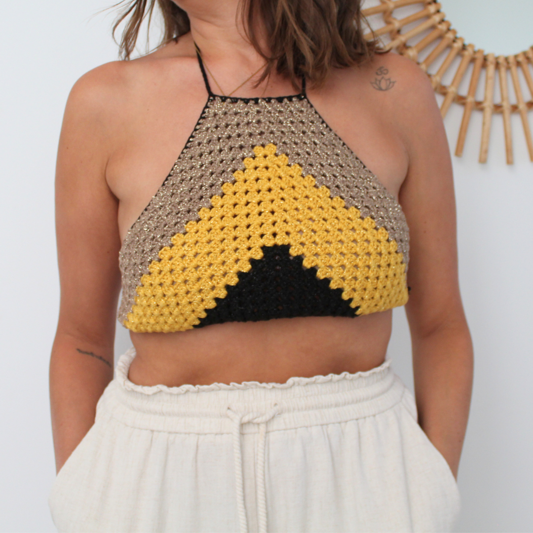 Golden shiny crochet crop top